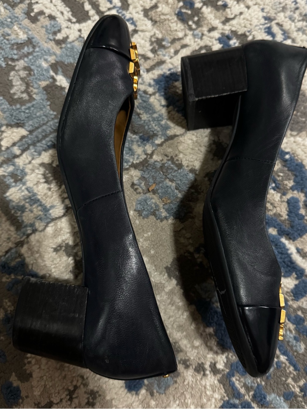 Tory Burch Black Leather Flats with Gold Logo Accent - Picture 6 of 9